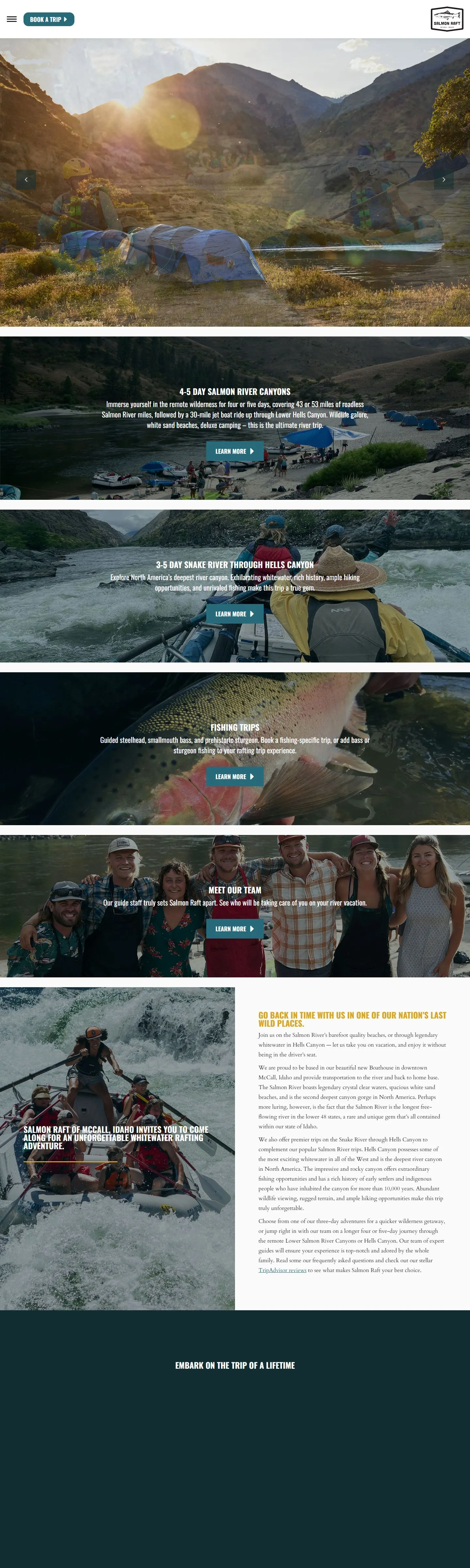 Salmon Raft website, full homepage