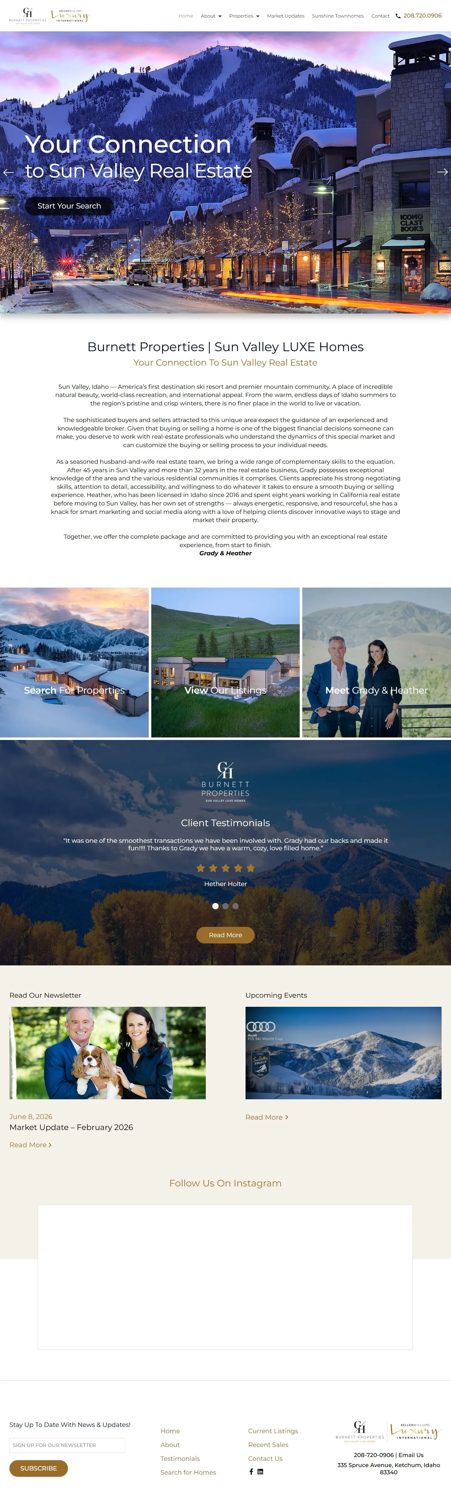 Burnett Properties website, full homepage